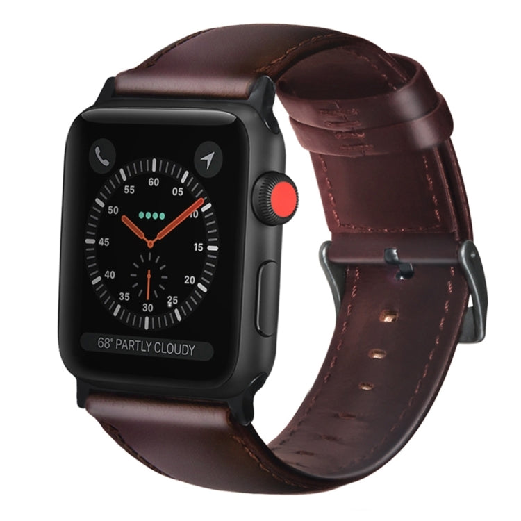 For Apple Watch Ultra 49mm&Watch Ultra 2 49mm / Series 9&8&7 45mm / SE 3&SE 2&6&SE&5&4 44mm / 3&2&1 42mm Oil Wax Genuine Leather Strap Watch Band(Red Brown) by bashfashion