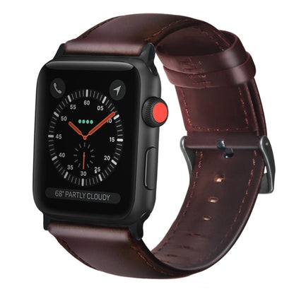 For Apple Watch Ultra 49mm&Watch Ultra 2 49mm / Series 9&8&7 45mm / SE 3&SE 2&6&SE&5&4 44mm / 3&2&1 42mm Oil Wax Genuine Leather Strap Watch Band(Red Brown) by bashfashion