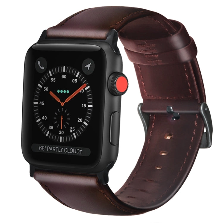 For Apple Watch Ultra 49mm&Watch Ultra 2 49mm / Series 9&8&7 45mm / SE 3&SE 2&6&SE&5&4 44mm / 3&2&1 42mm Oil Wax Genuine Leather Strap Watch Band(Red Brown) by bashfashion