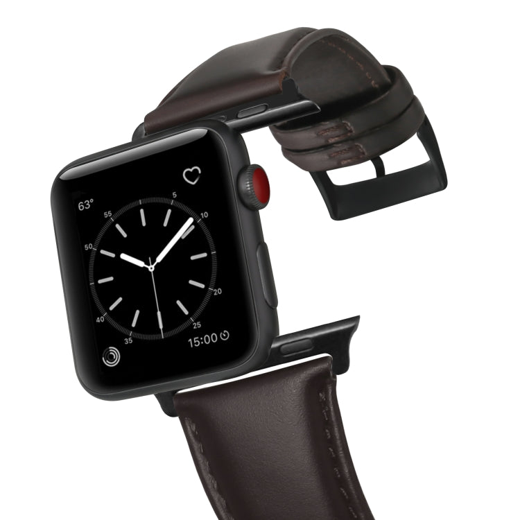 For Apple Watch Ultra 49mm&Watch Ultra 2 49mm / Series 9&8&7 45mm / SE 3&SE 2&6&SE&5&4 44mm / 3&2&1 42mm Oil Wax Genuine Leather Strap Watch Band(Dark Brown) by bashfashion