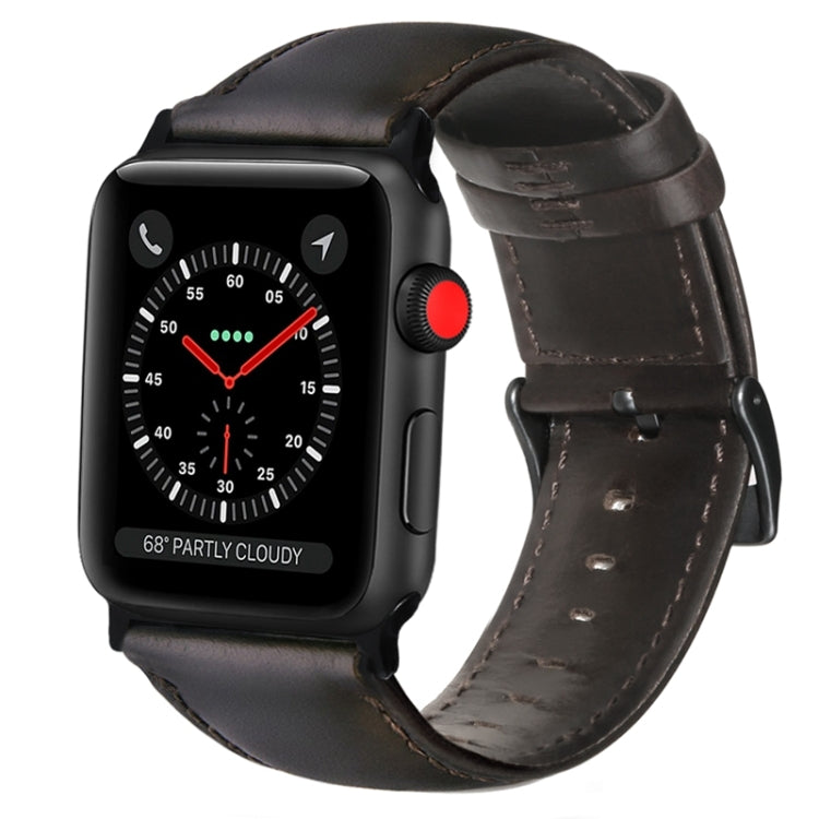 For Apple Watch Ultra 49mm&Watch Ultra 2 49mm / Series 9&8&7 45mm / SE 3&SE 2&6&SE&5&4 44mm / 3&2&1 42mm Oil Wax Genuine Leather Strap Watch Band(Dark Brown) by bashfashion