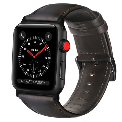 For Apple Watch Ultra 49mm&Watch Ultra 2 49mm / Series 9&8&7 45mm / SE 3&SE 2&6&SE&5&4 44mm / 3&2&1 42mm Oil Wax Genuine Leather Strap Watch Band(Dark Brown) by bashfashion