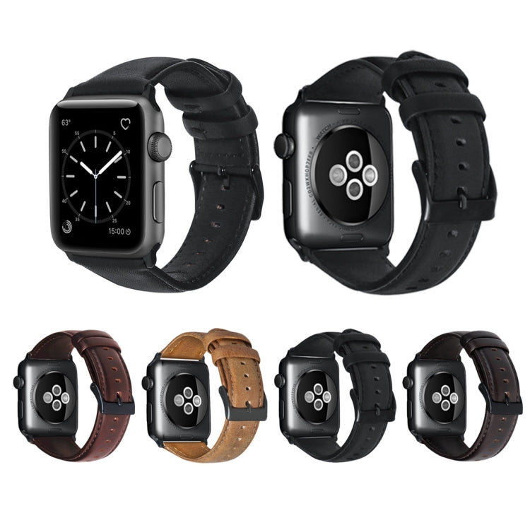 For Apple Watch Ultra 49mm&Watch Ultra 2 49mm / Series 9&8&7 45mm / SE 3&SE 2&6&SE&5&4 44mm / 3&2&1 42mm Oil Wax Genuine Leather Strap Watch Band(Yellow Brown) by bashfashion