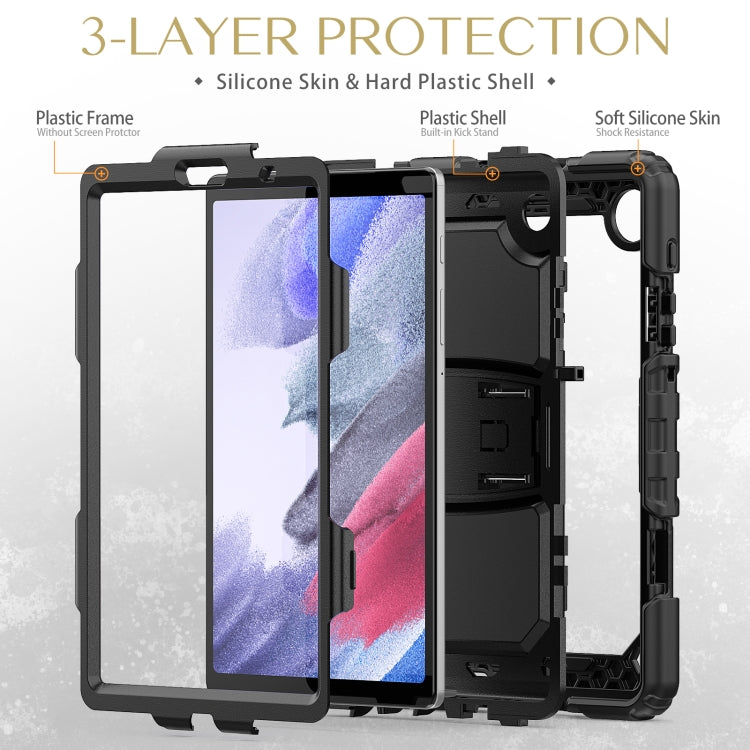 Shockproof Colorful Silica Gel + PC Protective Case with Holder & Shoulder Strap For Samsung Galaxy A7 Lite T220 / T225(Black) by bashfashion