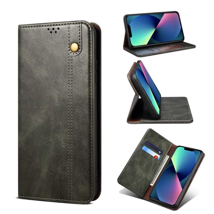 For iPhone 13 Simple Wax Crazy Horse Texture Horizontal Flip Leather Case with Card Slots & Wallet(Dark Green) by bashfashion