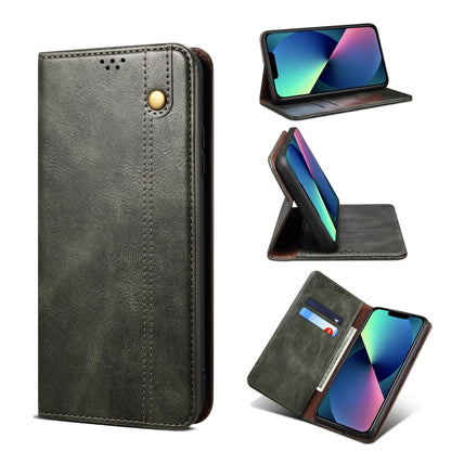 For iPhone 13 Simple Wax Crazy Horse Texture Horizontal Flip Leather Case with Card Slots & Wallet(Dark Green) by bashfashion