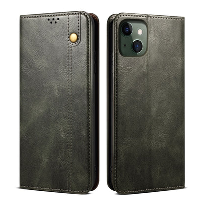 For iPhone 13 Simple Wax Crazy Horse Texture Horizontal Flip Leather Case with Card Slots & Wallet(Dark Green) by bashfashion