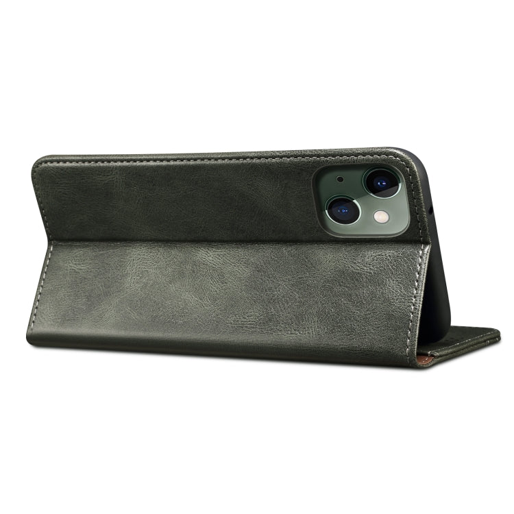 For iPhone 13 Simple Wax Crazy Horse Texture Horizontal Flip Leather Case with Card Slots & Wallet(Dark Green) by bashfashion