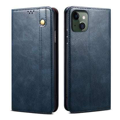 For iPhone 13 Simple Wax Crazy Horse Texture Horizontal Flip Leather Case with Card Slots & Wallet(Navy Blue) by bashfashion