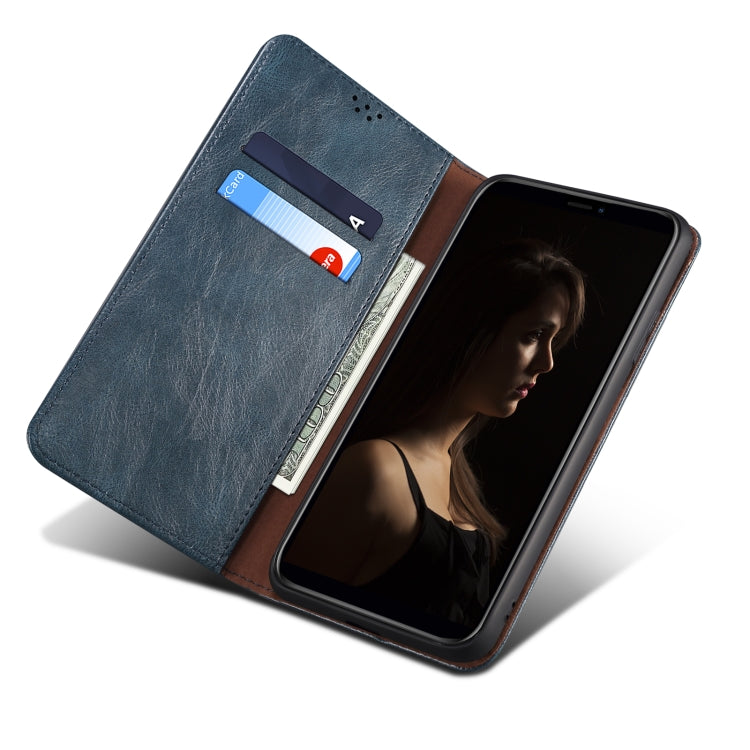 For iPhone 13 Simple Wax Crazy Horse Texture Horizontal Flip Leather Case with Card Slots & Wallet(Navy Blue) by bashfashion