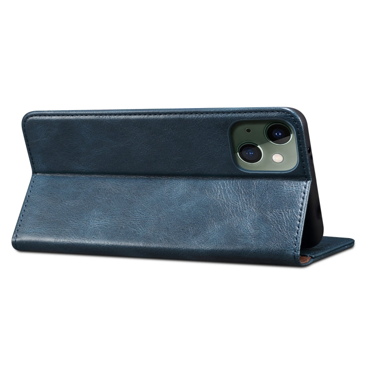 For iPhone 13 Simple Wax Crazy Horse Texture Horizontal Flip Leather Case with Card Slots & Wallet(Navy Blue) by bashfashion