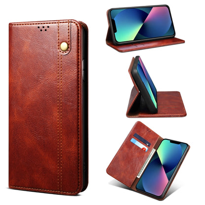 For iPhone 13 Simple Wax Crazy Horse Texture Horizontal Flip Leather Case with Card Slots & Wallet(Brown) by bashfashion