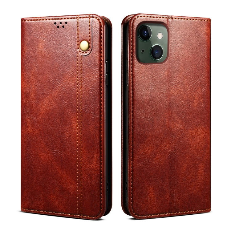 For iPhone 13 Simple Wax Crazy Horse Texture Horizontal Flip Leather Case with Card Slots & Wallet(Brown) by bashfashion