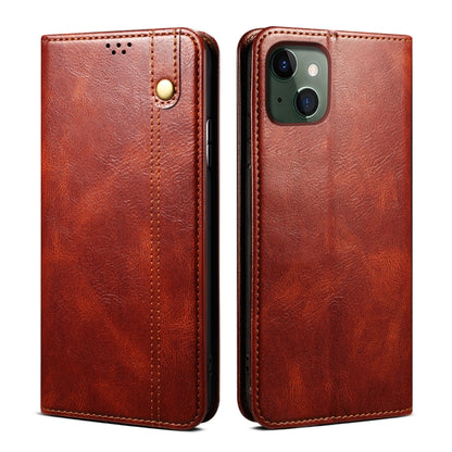 For iPhone 13 Simple Wax Crazy Horse Texture Horizontal Flip Leather Case with Card Slots & Wallet(Brown) by bashfashion