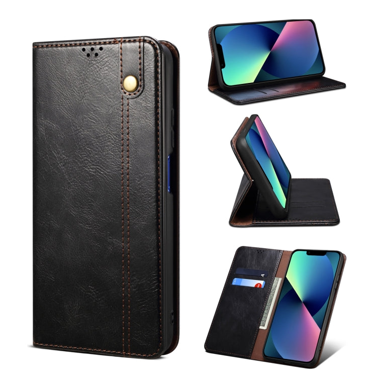 For iPhone 13 Simple Wax Crazy Horse Texture Horizontal Flip Leather Case with Card Slots & Wallet(Black) by bashfashion
