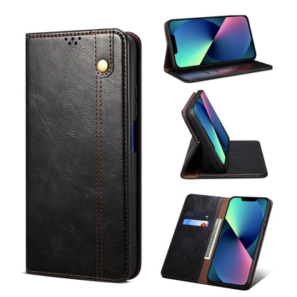 For iPhone 13 Simple Wax Crazy Horse Texture Horizontal Flip Leather Case with Card Slots & Wallet(Black) by bashfashion