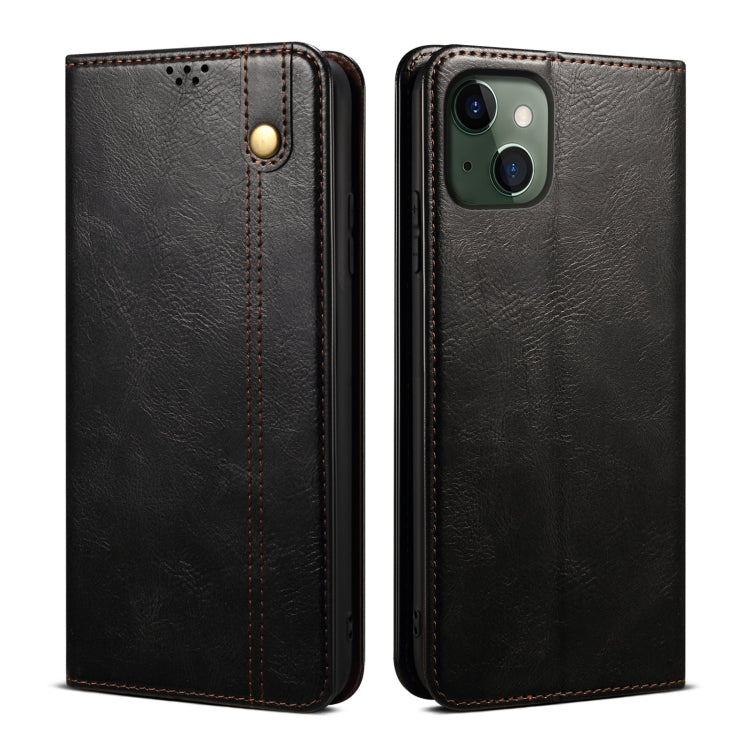 For iPhone 13 Simple Wax Crazy Horse Texture Horizontal Flip Leather Case with Card Slots & Wallet(Black) by bashfashion
