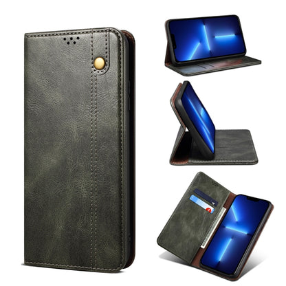 For iPhone 13 Pro Simple Wax Crazy Horse Texture Horizontal Flip Leather Case with Card Slots & Wallet (Dark Green) by bashfashion