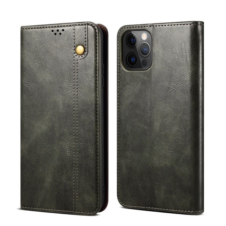 For iPhone 13 Pro Simple Wax Crazy Horse Texture Horizontal Flip Leather Case with Card Slots & Wallet (Dark Green) by bashfashion