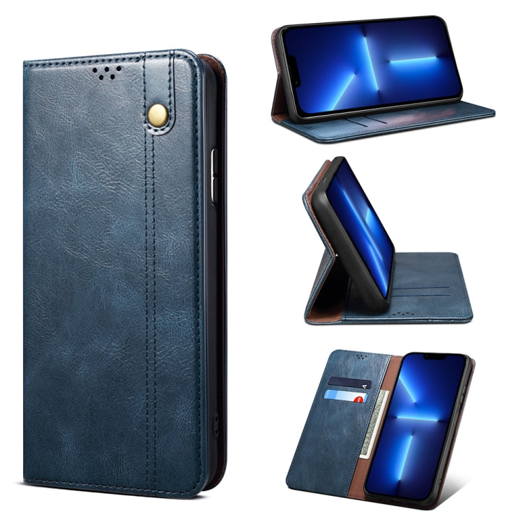 For iPhone 13 Pro Simple Wax Crazy Horse Texture Horizontal Flip Leather Case with Card Slots & Wallet (Navy Blue) by bashfashion