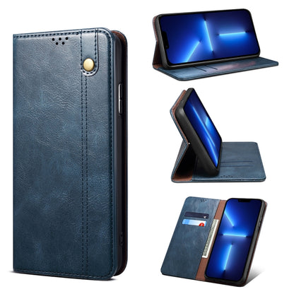 For iPhone 13 Pro Simple Wax Crazy Horse Texture Horizontal Flip Leather Case with Card Slots & Wallet (Navy Blue) by bashfashion