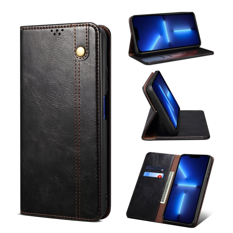 For iPhone 13 Pro Simple Wax Crazy Horse Texture Horizontal Flip Leather Case with Card Slots & Wallet (Black) by bashfashion