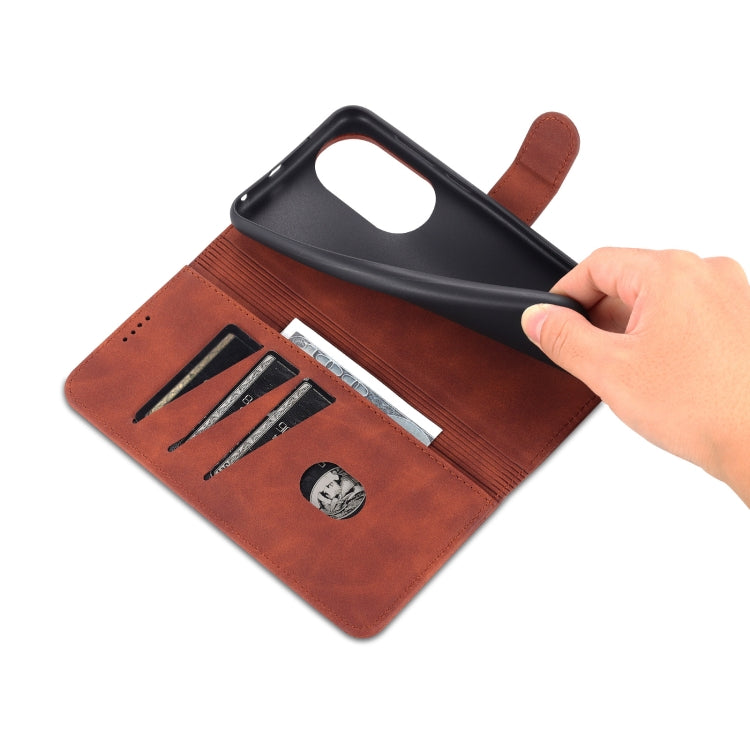 For Huawei P50 Pro AZNS Skin Feel Calf Texture Horizontal Flip Leather Case with Card Slots & Holder & Wallet(Brown) by AZNS