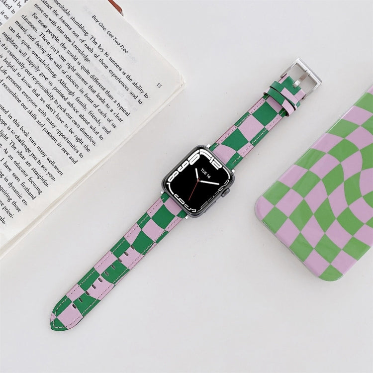 Checkerboard Leather Watch Band For Apple Watch Series 7 & 6 & SE & 5 & 4 40mm/3 & 2 & 1 38mm(Green Purple) by bashfashion