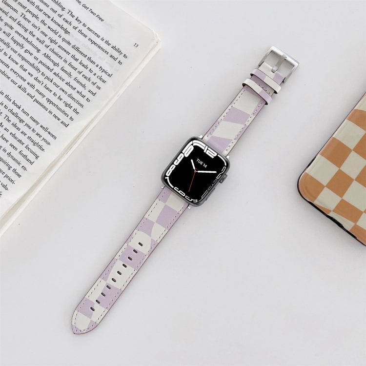 Checkerboard Leather Watch Band For Apple Watch Series 7 & 6 & SE & 5 & 4 44mm/3 & 2 & 1 42mm(Purple) by bashfashion