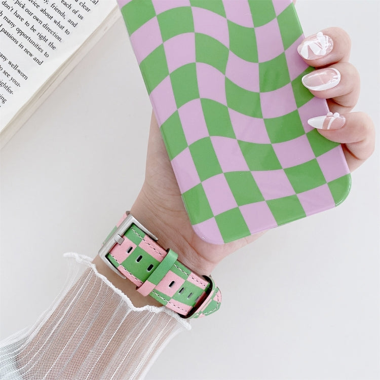 Checkerboard Leather Watch Band For Apple Watch Series 7 & 6 & SE & 5 & 4 44mm/3 & 2 & 1 42mm(Orange) by bashfashion