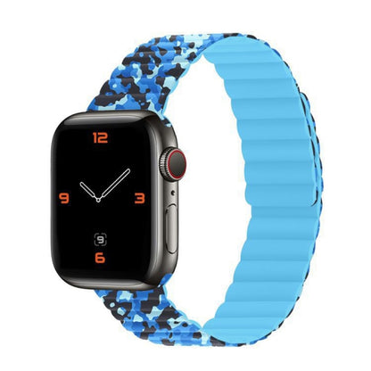 Magnetic Camouflage Silicone Strap Watch Band For Apple Watch Series 7 & 6 & SE & 5 & 4 40mm/3 & 2 & 1 38mm (Navy) by bashfashion