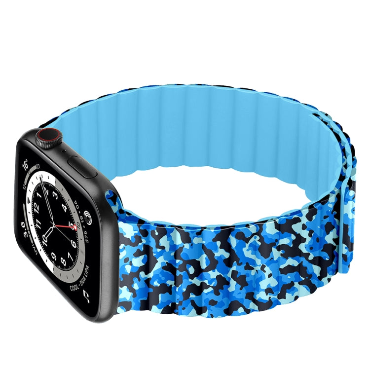 Magnetic Camouflage Silicone Strap Watch Band For Apple Watch Series 7 & 6 & SE & 5 & 4 40mm/3 & 2 & 1 38mm (Navy) by bashfashion