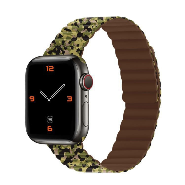 Magnetic Camouflage Silicone Strap Watch Band For Apple Watch Series 7 & 6 & SE & 5 & 4 44mm/3 & 2 & 1 42mm (Army) by bashfashion