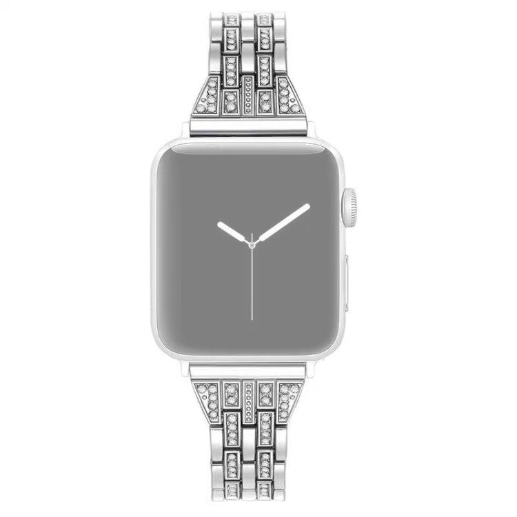 For Apple Watch Series 7 41mm / 6 & SE & 5 & 4 40mm / 3 & 2 & 1 38mm Double Row Diamond Alloy Watch Band(Silver) by bashfashion
