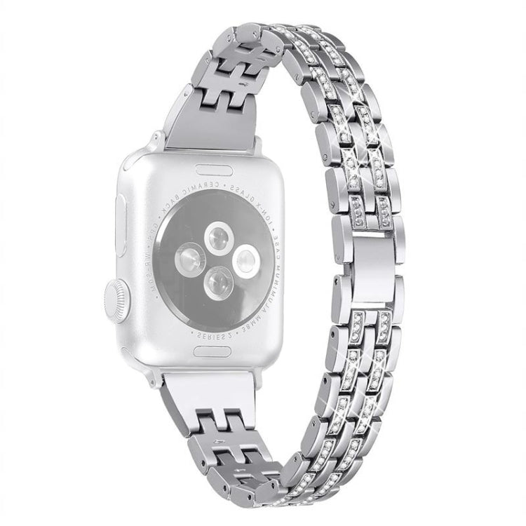 For Apple Watch Series 7 41mm / 6 & SE & 5 & 4 40mm / 3 & 2 & 1 38mm Double Row Diamond Alloy Watch Band(Silver) by bashfashion
