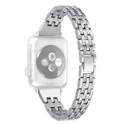 For Apple Watch Series 7 41mm / 6 & SE & 5 & 4 40mm / 3 & 2 & 1 38mm Double Row Diamond Alloy Watch Band(Silver) by bashfashion