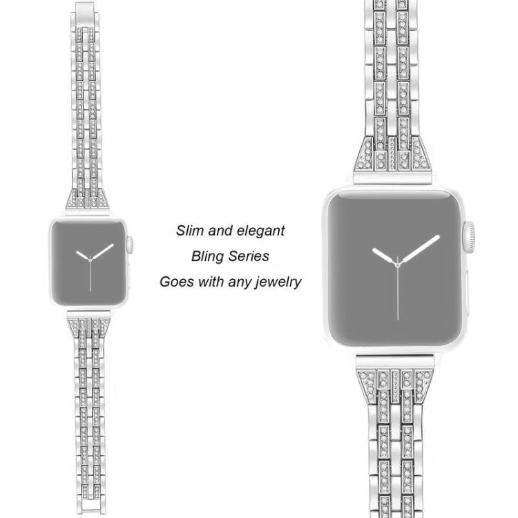 For Apple Watch Series 7 41mm / 6 & SE & 5 & 4 40mm / 3 & 2 & 1 38mm Double Row Diamond Alloy Watch Band(Silver) by bashfashion