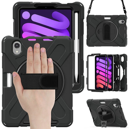 For iPad mini 6 / mini 2024 Silicone Hybrid PC Tablet Case with Grip Holder & Shoulder Strap(Black) by bashfashion
