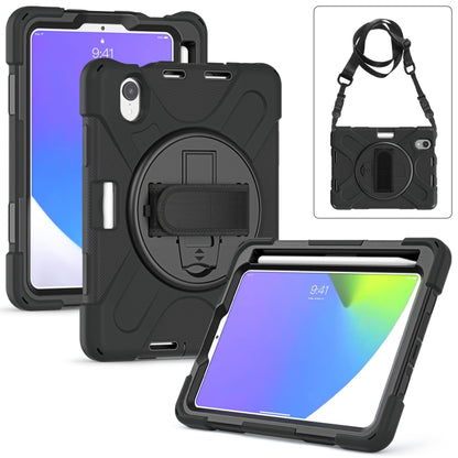 For iPad mini 6 / mini 2024 Silicone Hybrid PC Tablet Case with Grip Holder & Shoulder Strap(Black) by bashfashion