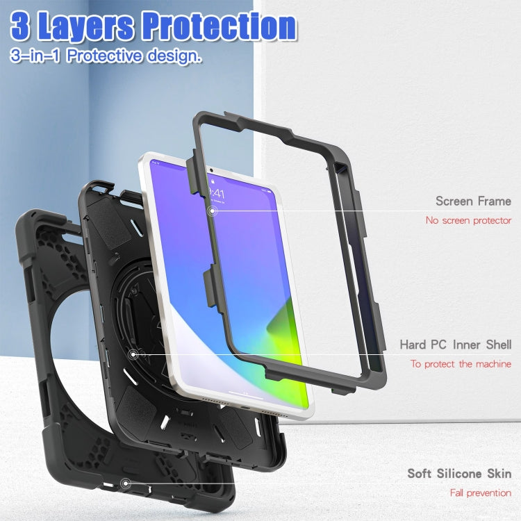 For iPad mini 6 / mini 2024 Silicone Hybrid PC Tablet Case with Grip Holder & Shoulder Strap(Black) by bashfashion