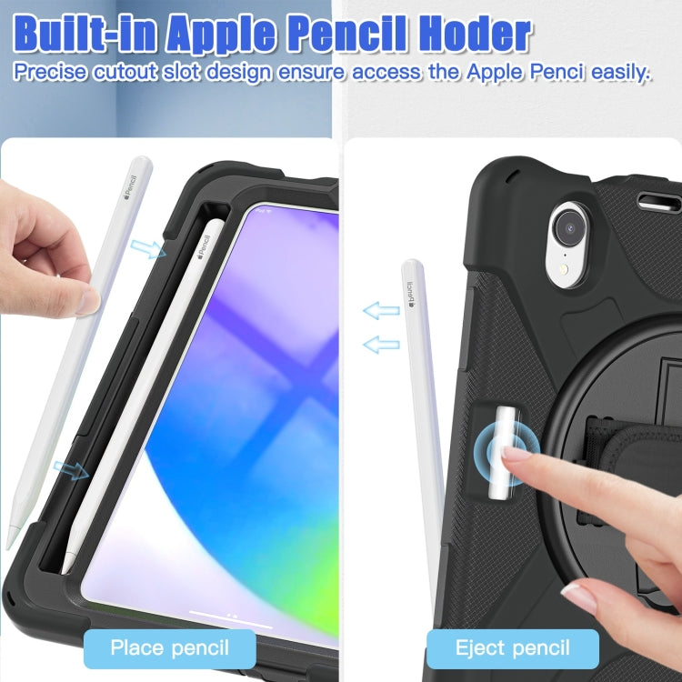 For iPad mini 6 / mini 2024 Silicone Hybrid PC Tablet Case with Grip Holder & Shoulder Strap(Black) by bashfashion