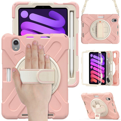 For iPad mini 6 / mini 2024 Silicone Hybrid PC Tablet Case with Grip Holder & Shoulder Strap (Rose Gold) by bashfashion