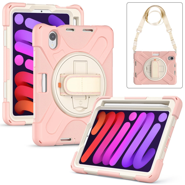 For iPad mini 6 / mini 2024 Silicone Hybrid PC Tablet Case with Grip Holder & Shoulder Strap (Rose Gold) by bashfashion