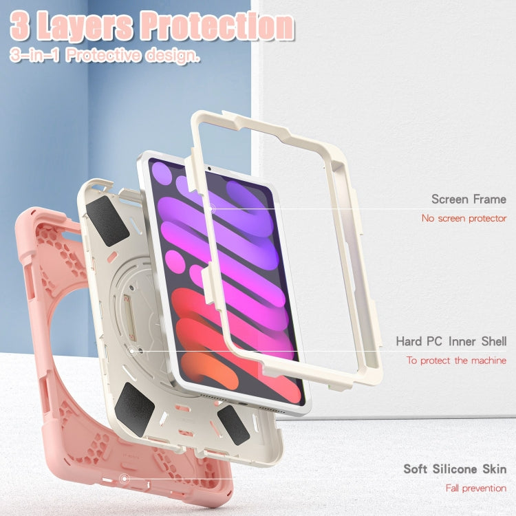 For iPad mini 6 / mini 2024 Silicone Hybrid PC Tablet Case with Grip Holder & Shoulder Strap (Rose Gold) by bashfashion