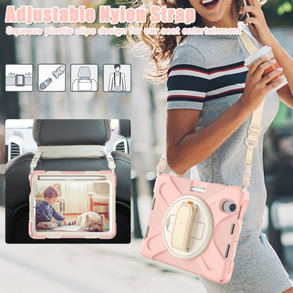 For iPad mini 6 / mini 2024 Silicone Hybrid PC Tablet Case with Grip Holder & Shoulder Strap (Rose Gold) by bashfashion