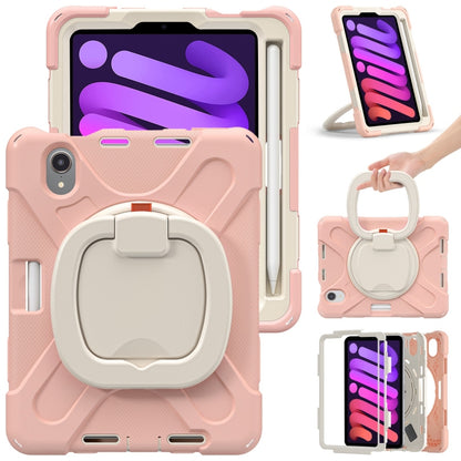 For iPad mini 6 / mini 2024 Heavy Duty Silicone Hybrid PC Tablet Case with Holder & Shoulder Strap(Rose Gold) by bashfashion