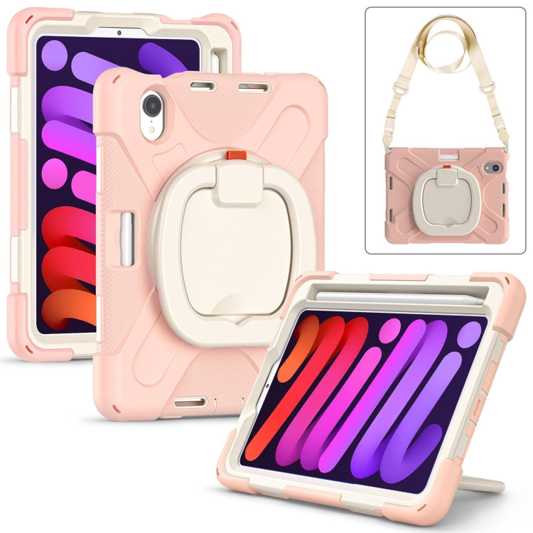 For iPad mini 6 / mini 2024 Heavy Duty Silicone Hybrid PC Tablet Case with Holder & Shoulder Strap(Rose Gold) by bashfashion