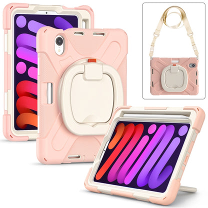 For iPad mini 6 / mini 2024 Heavy Duty Silicone Hybrid PC Tablet Case with Holder & Shoulder Strap(Rose Gold) by bashfashion