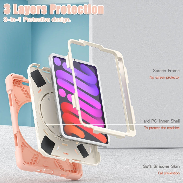 For iPad mini 6 / mini 2024 Heavy Duty Silicone Hybrid PC Tablet Case with Holder & Shoulder Strap(Rose Gold) by bashfashion
