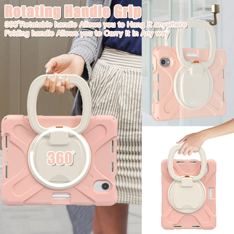 For iPad mini 6 / mini 2024 Heavy Duty Silicone Hybrid PC Tablet Case with Holder & Shoulder Strap(Rose Gold) by bashfashion
